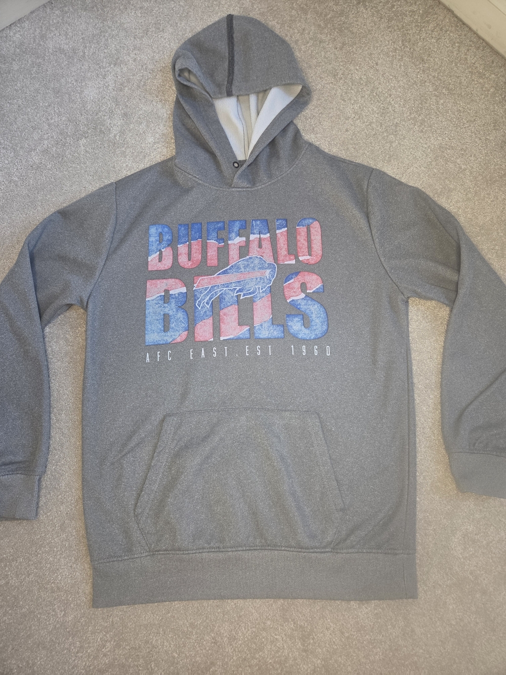 Buffalo Bills Gray Pullover Hoodie - Official Team Logo, Size Small, Womans